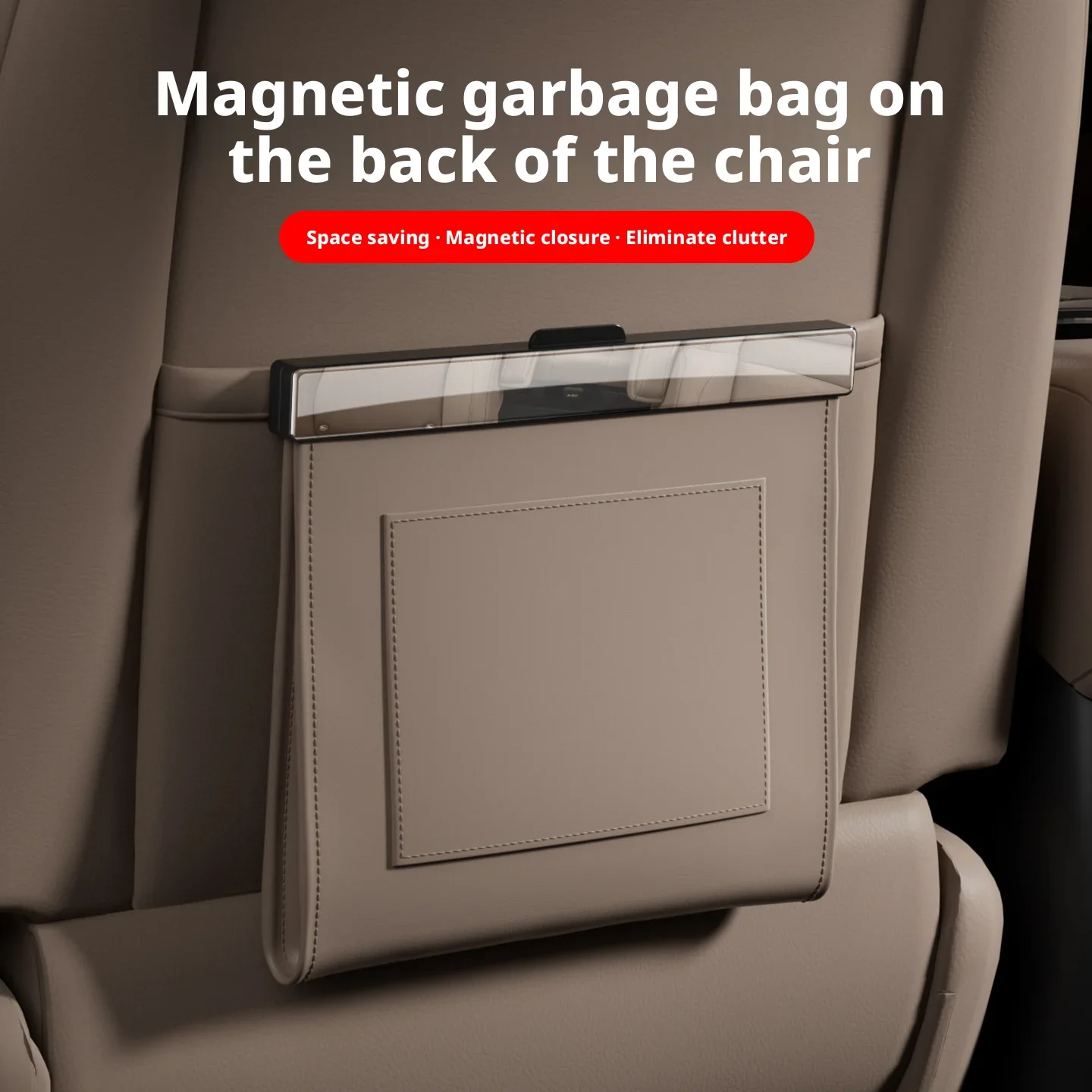 Magnetic Car Garbage Bag Waterproof PU Leather Auto Back Seat Hanging Trash Bin Interior Accessories for Vehicle view 4