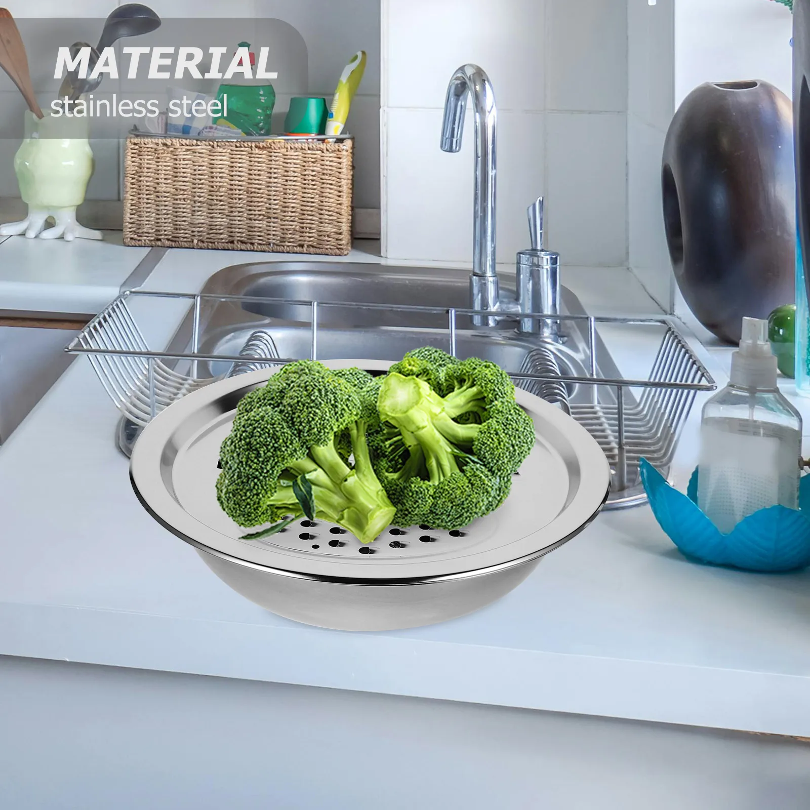 

1 set 1 Set Stainless Steel Metal Grater Drain Basket Multi-Purpose Vegetable Fruit Strainer Kitchen Wash Basin Storage Serving