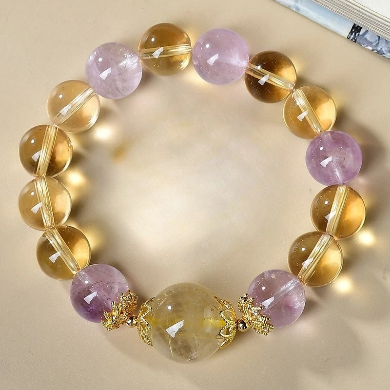 

Natural Citrine with Amethyst Bracelet, Women's Transshipment Blonde Beads, Gift.
