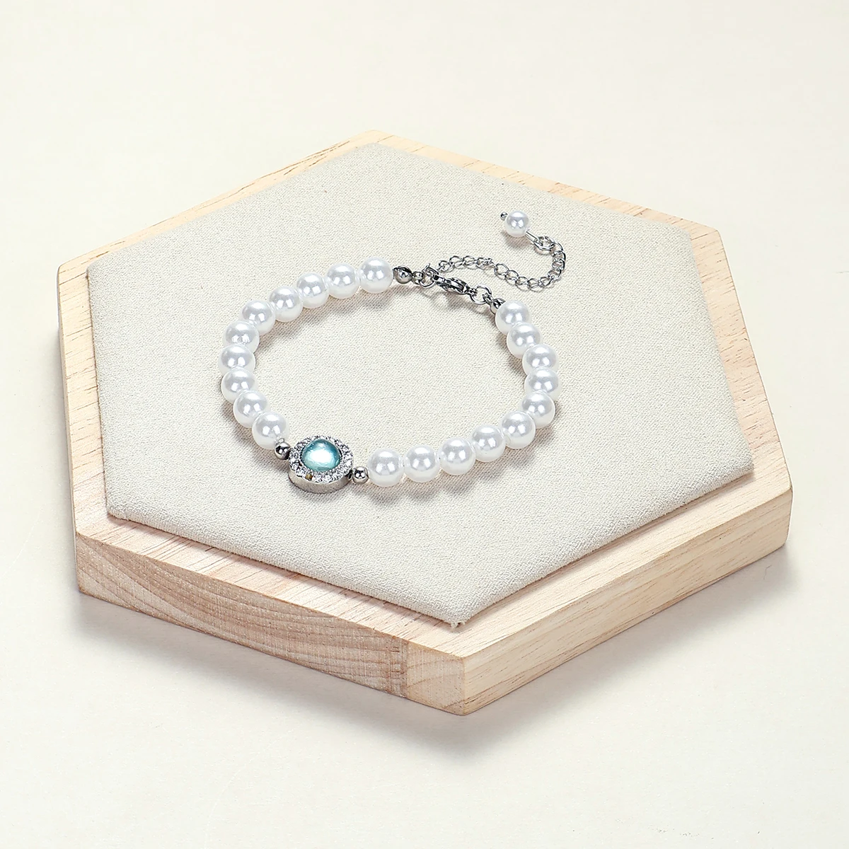 1 Buah Baki Pajangan Perhiasan Beludru Segi Enam, Organizer Penyimpanan Cincin & Aksesori, Dudukan Etalase Kayu Halus, Pajangan Rumah/Market