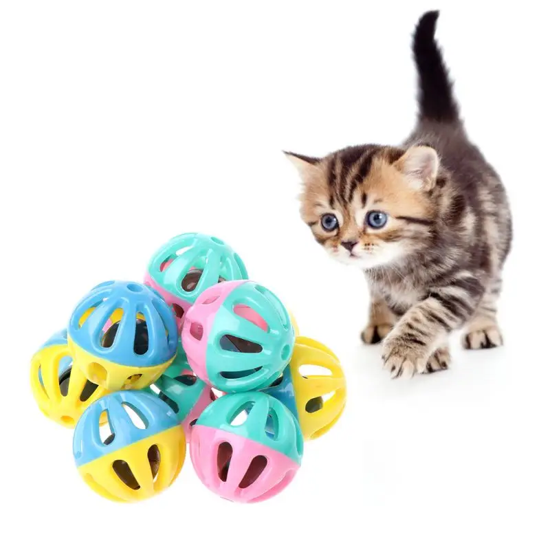 10PCS Pet for Cat Toy Ball with Bells Pet Interactive Ball Toy Colorful Hollow B