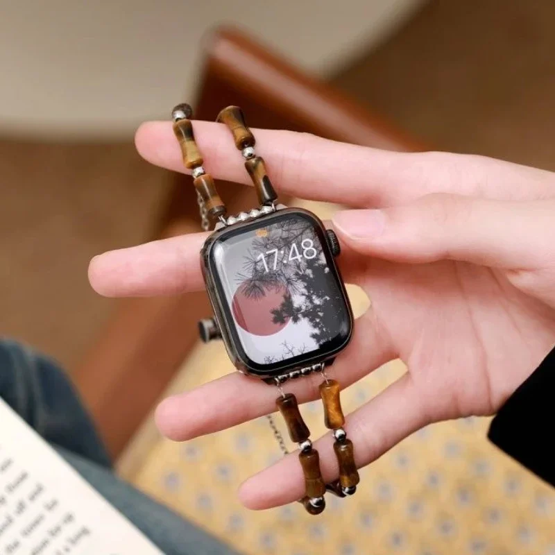 

Винтажный бамбуковый ремешок из сандалового дерева, совместимый с ремешком iWatch 38 мм, 40 мм, 41 мм, 42 мм, 44 мм, 45 мм, 49 мм, модный ремешок ручной работы