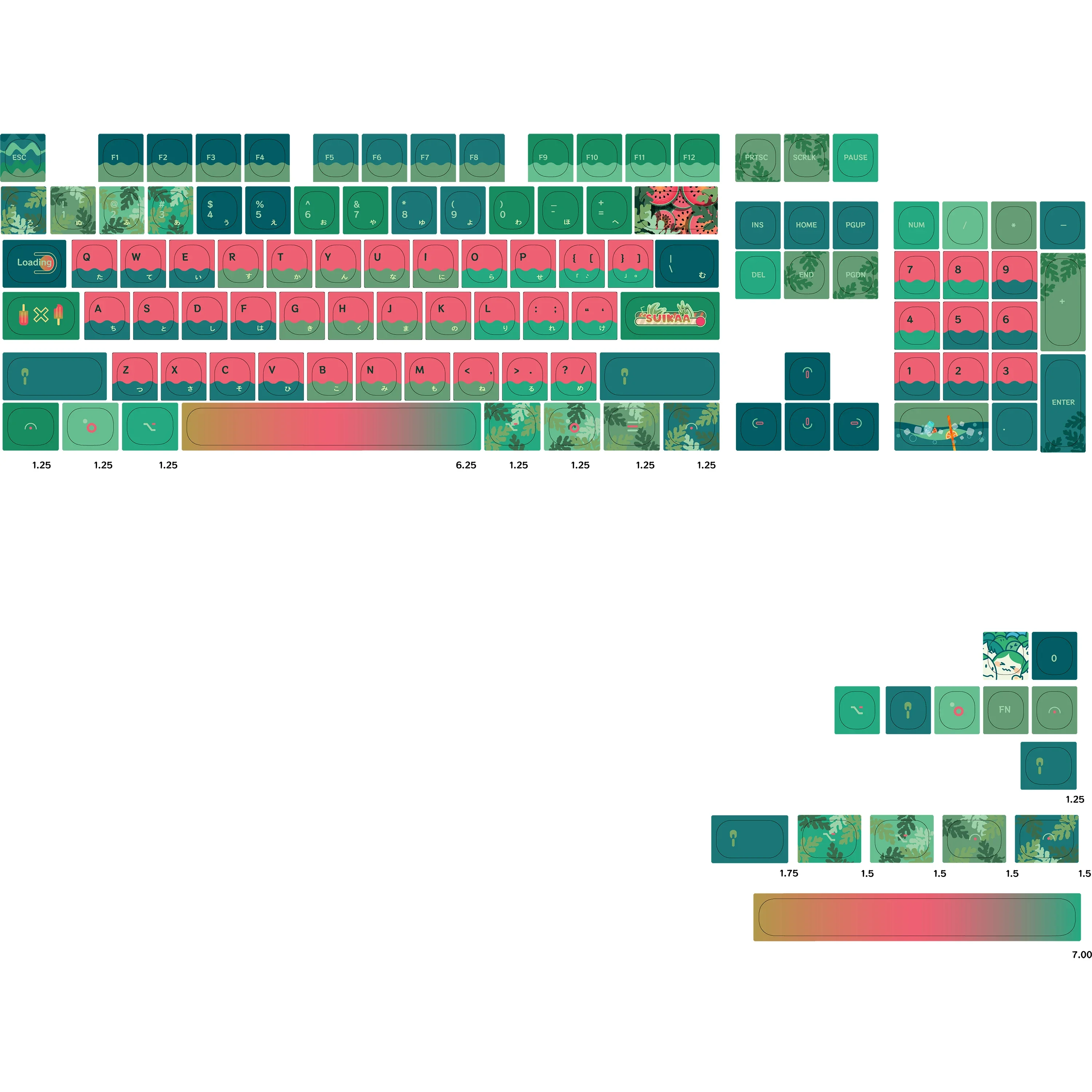MA high watermelon theme keycaps Japanese root pbt small full set of thermal sublimation process suitable for mechanical keyboar
