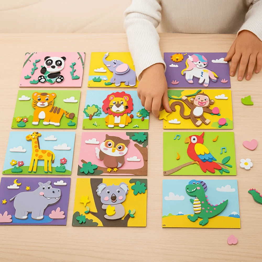 EVA Cartoon 3D DIY Aufkleber Spielzeug Stereoskopische Herstellung Material Montessori Kunst Handwerk Spielzeug Cartoon Tier Pädagogische