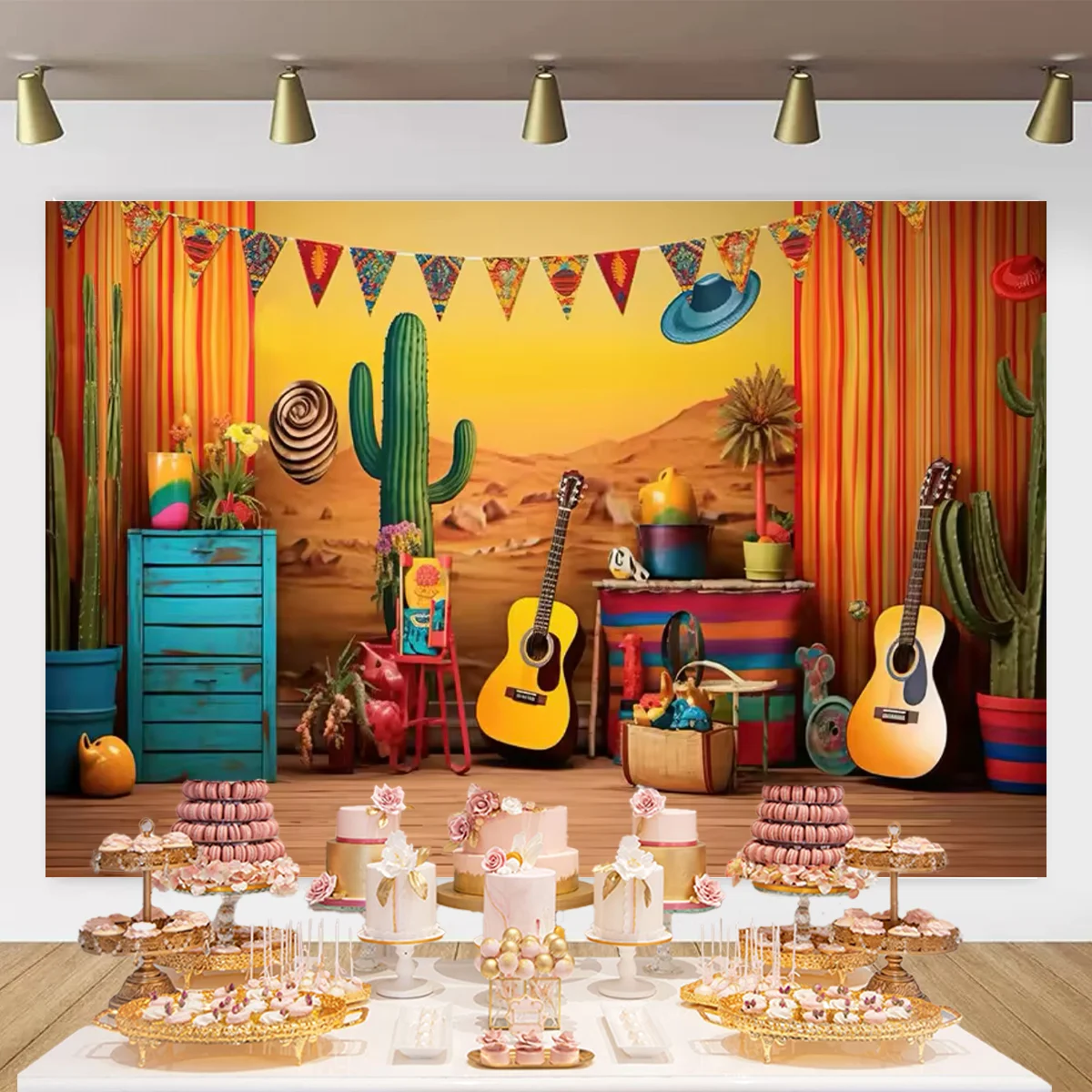 Desert Cactus Background Wooden Western Cowboy Children\'s Birthday Mexican Party Decoration Photography Background Photo Studio