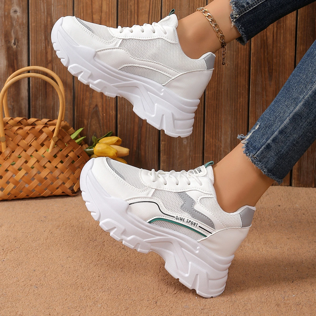 Sneakers Women's Zipper Design Eyelet Platform Canvas Ladies Casual Shoes High Top Sneakers Lace Up Platform Sport Shoes Tennis