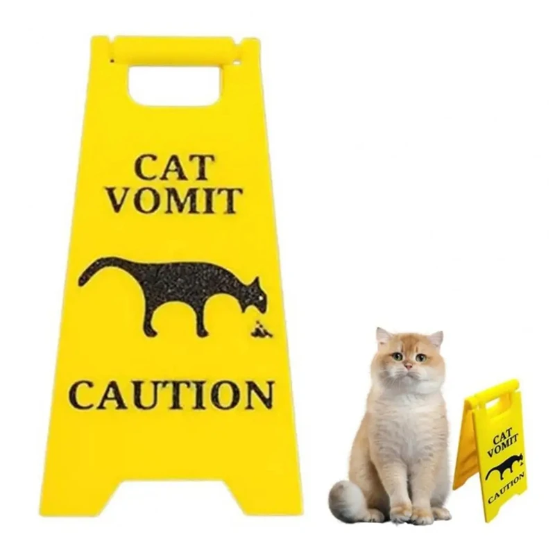 Fashion Funny Cat Vomit Sign Bright Yellow Gift Warning Sign Cat Vomit Sign For Cat Lover