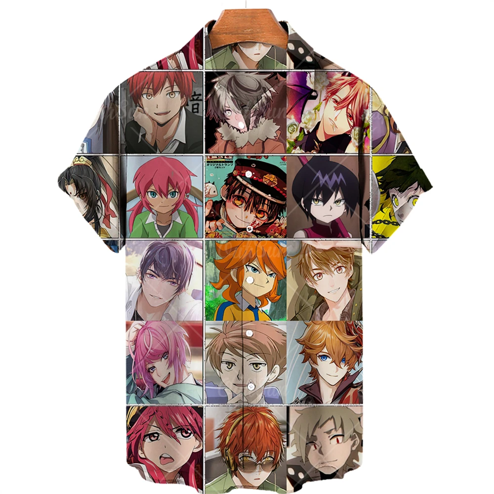 2022 New Anime Print Shirt Casual Fashion Hawaiian Shirt Men\'s Summer Tide Cool Short Sleeve Funny Top Light Breathable 5xl