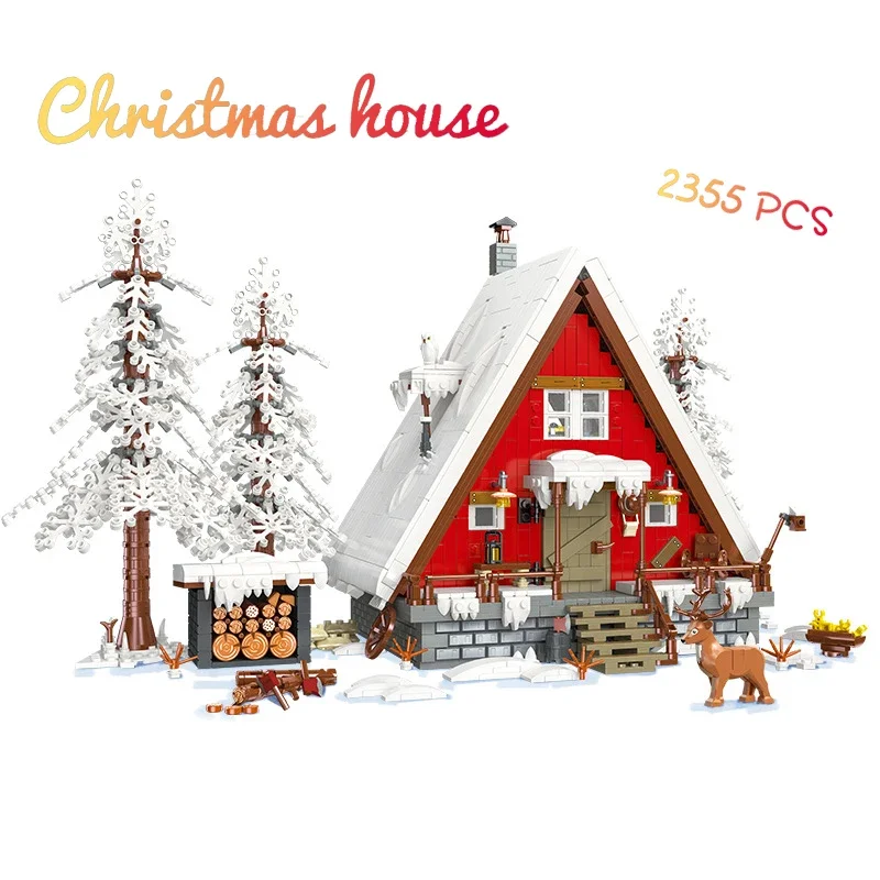 2355 Pcs City Street View MOC Winter Santa Claus House Building Blocks LED Christmas Tree Snow Model Bricks Children Toys Gift