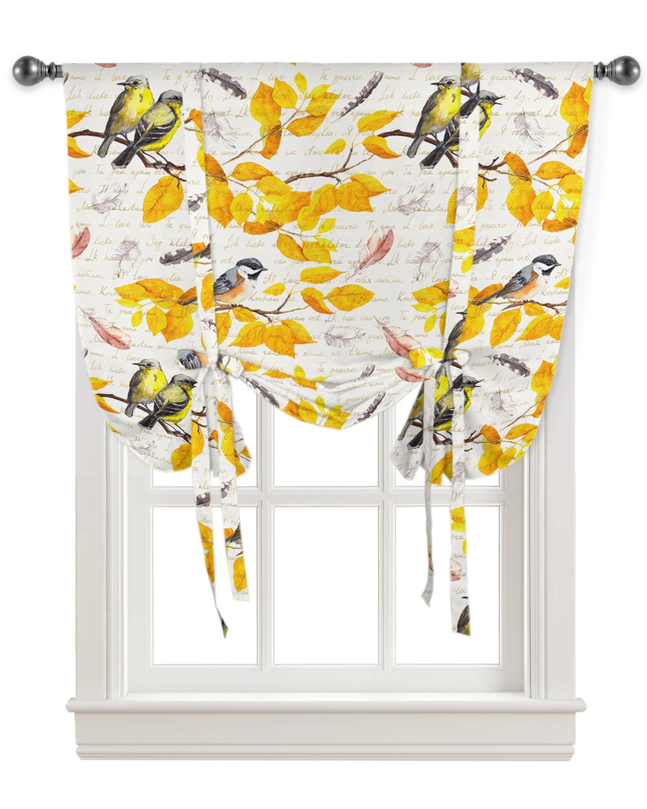 Autumn Leaf Bird Kitchen Short Window Curtain Rod Pocket Curtains Home Textile Roman Tie Up Curtains Bedroom Small Window Decor