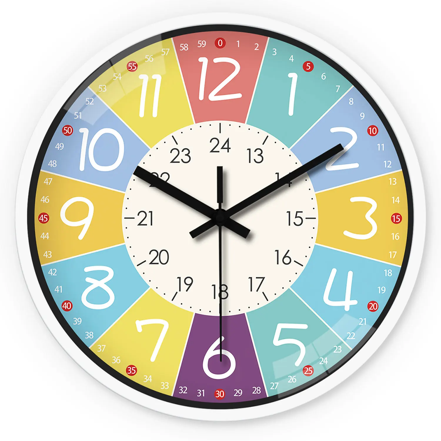 8 Inch Round Wall Clock Modern Design Silent Timepieces for Kids Sitting Room Bedroom Learning Clocks Decoration Accessories