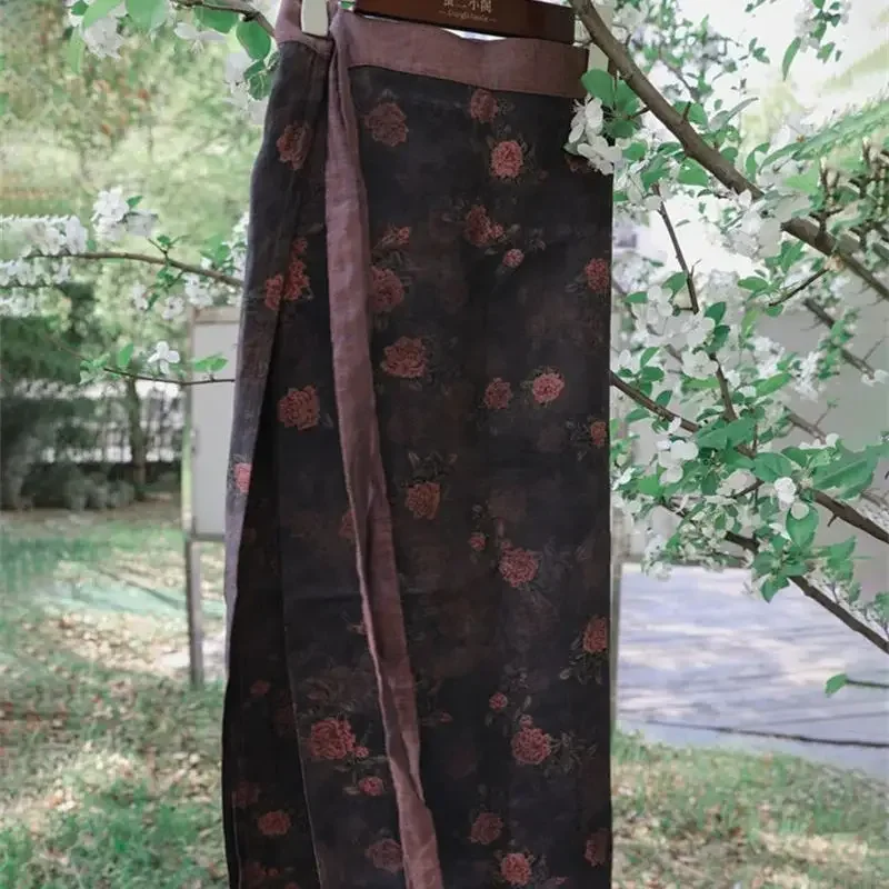 2025 Nieuwe Lente Boho Bloemenprint Rok Vrouwen Mode Elegante Taille Wrap Rokken Vrouw Ademend Casual Vrouwelijke Midi Rokken