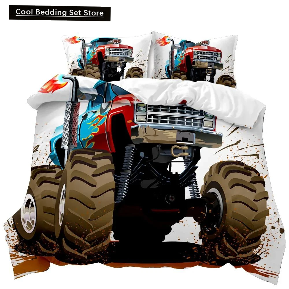Engineering Vehicle Duvet Cover Set Engineering Vehicle Pickup Truck Off Road Vehicle Polyester Bedding Set Double Queen King