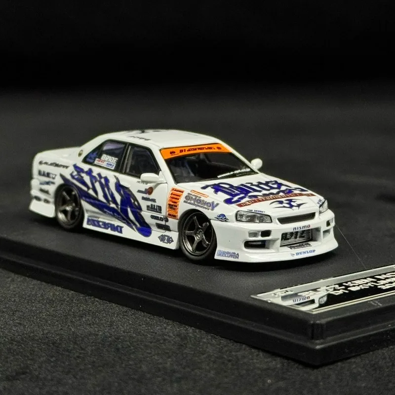 1:64 Mortal Nissan GTR ER34 Skyline drift car version, alloy car model. view 4
