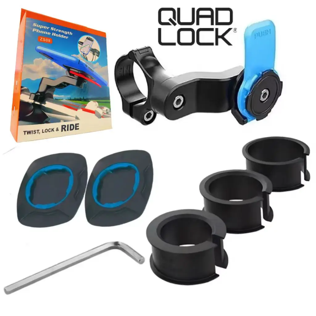 QUAD-LOCK Motorcycle Bike Phone Holder Stand Anti-shake Handlebar Stem Holder 360° Rotatable Navigation Support Security Bracket