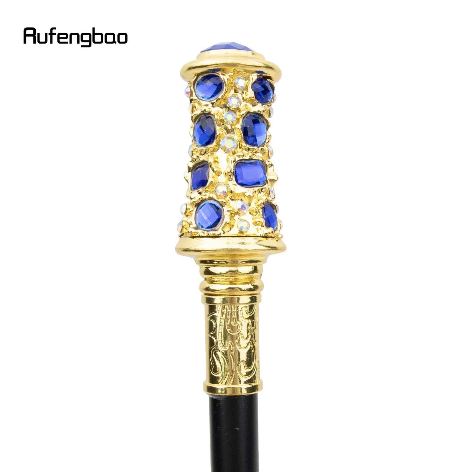 Blauer künstlicher Diamant-goldener Gehstock, modischer dekorativer Gehstock, Gentleman-Performance-Bühnenstock, 93 cm