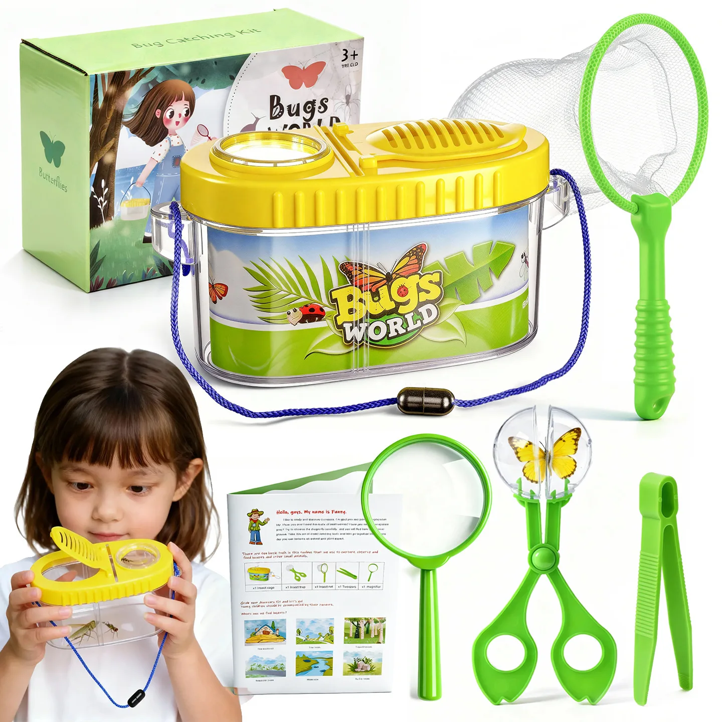 Children's  catching  exploration tool set insect observation box tweezers colored pearl bubble clamp magnifying glass