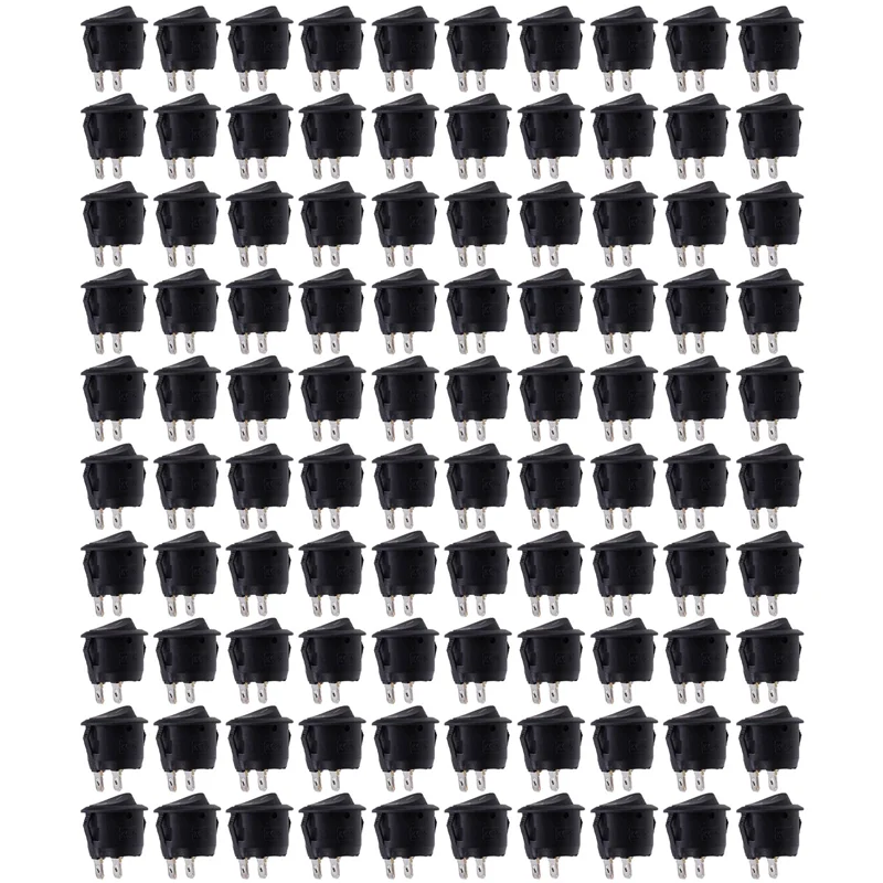 

ABRU-100PCS Круглый кулисный переключатель питания 6A 250V AC 2-контактный 2-позиционный переключатель включения/выключения лодки SPST Черная кнопка Мини-круглый черный