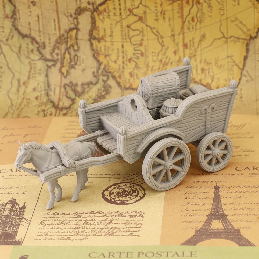 Medieval Horse Drawn Wagon Terrain Set, Modular Wargame Scenery for Tabletop RPG