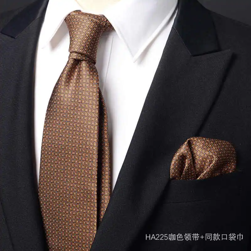 High Quality 8cm Wide Tie + Same Pocket Towel For Men's Formal Attire Retro Style Business Banquet Handcrafted Knotted Cravat