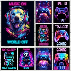 Abstract Neon No Light Gaming Poster Print on Canvas No Sleep Gaming Zone Canvas Painting Wall Art Picture for Home Gamer Decor