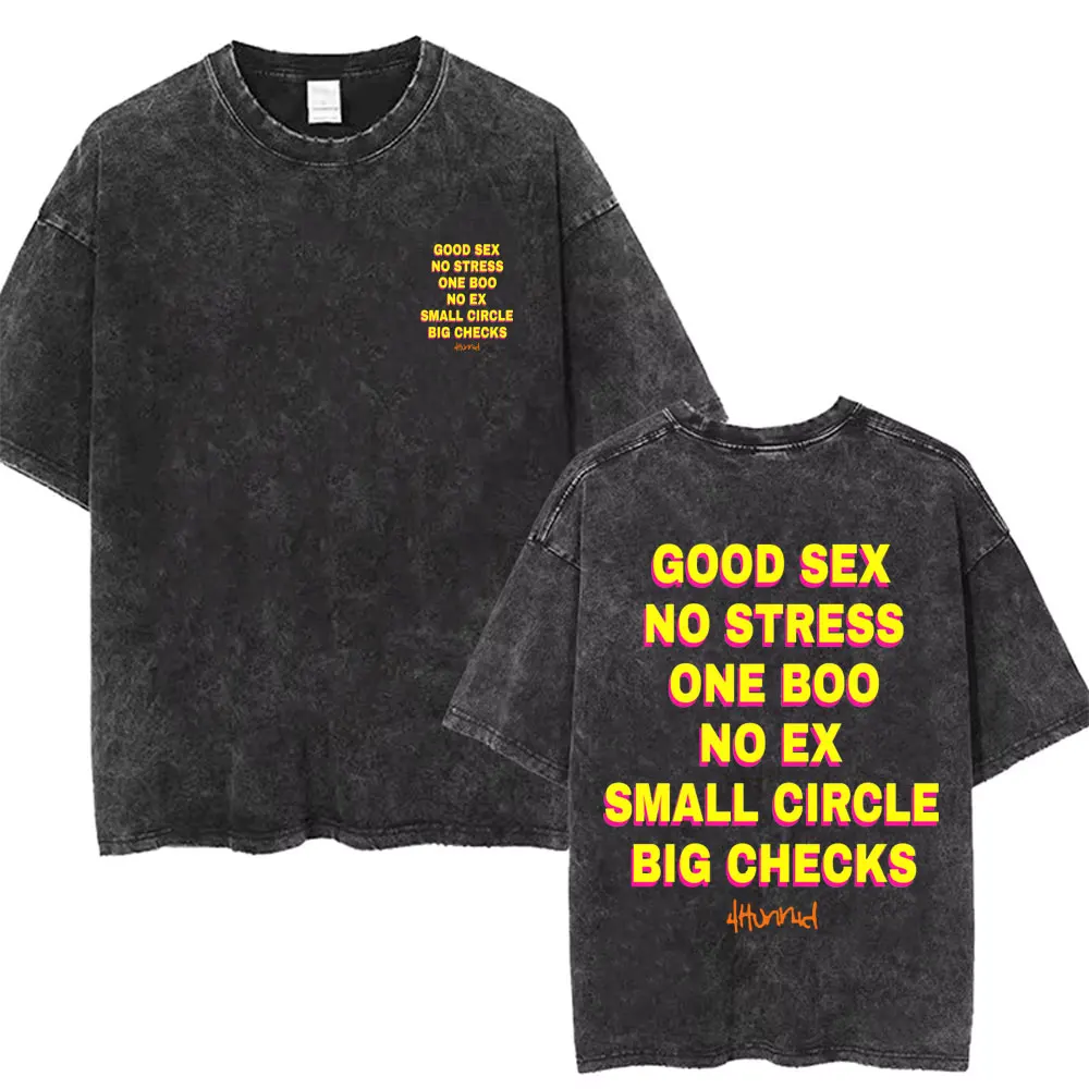 Good Sex No Stress One Boo No Ex Small Circle Big Checks Vintag Washed T Shirts Men Women Casual Funny Crewneck Cotton T-shirts