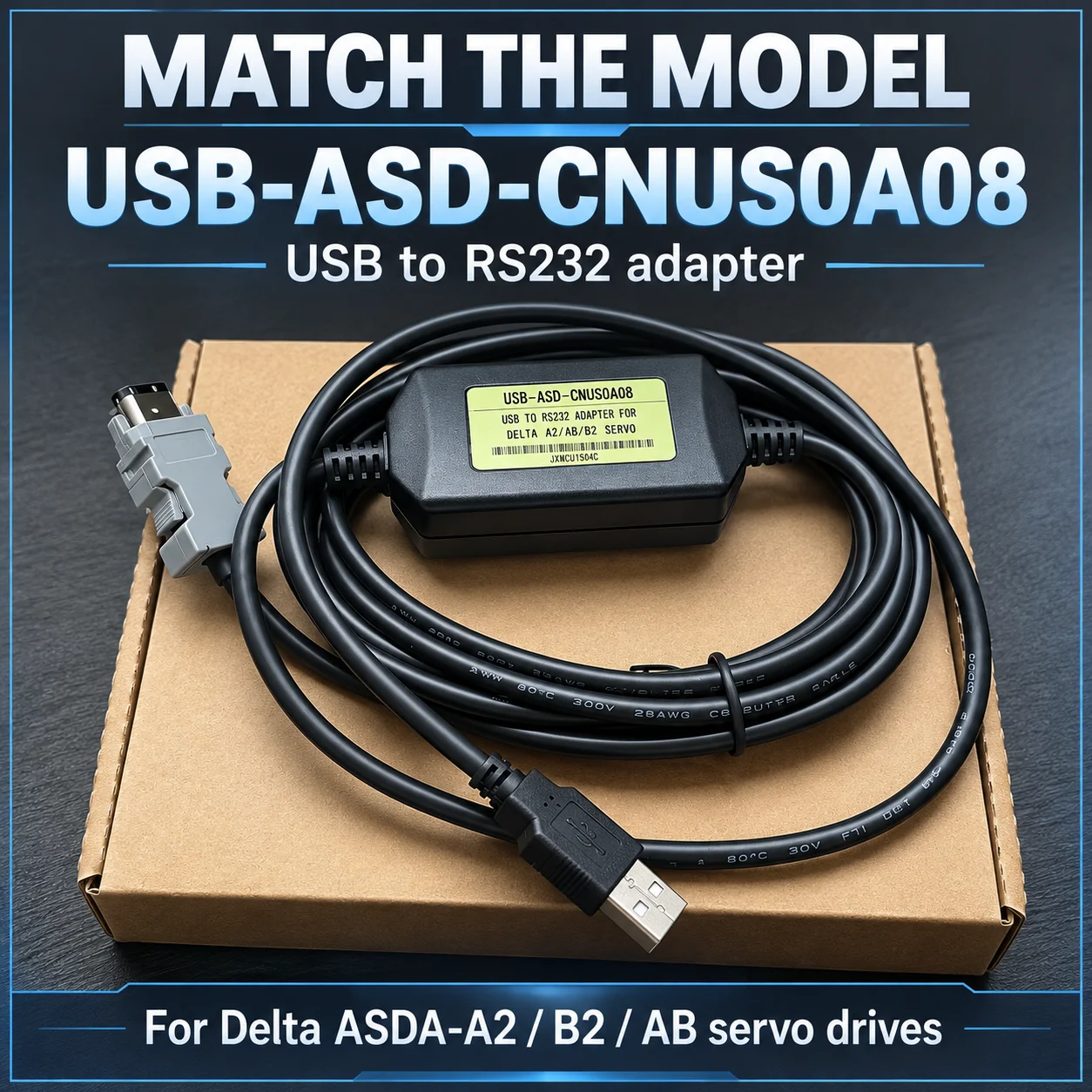 USB-ASD-CNUS0A08 USB to SM-6P CN3 Communication Download Cable for Delta ASDA-B2 AB A2 Servo Drives 3M