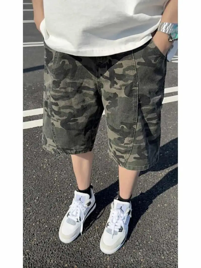 

Summer Large Size American Camouflage Workwear Shorts Men's Patchwork Design Loose Casual Five-Quarter Pants Polyester Fiber
