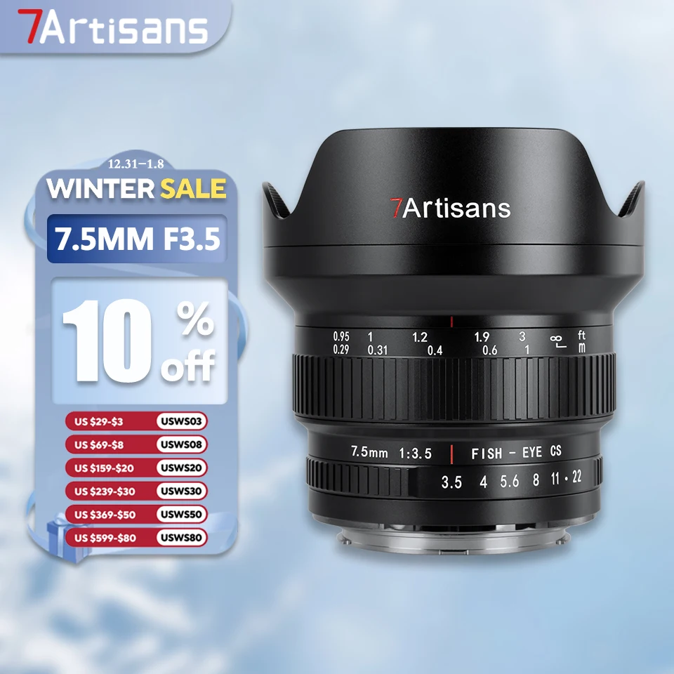 7artisans APS-C 7.5mm F3.5 Fisheye Lens for DSLR Camera Ideal Photography with Canon EF Nikon F Mount D7500 EOS 80D 77D 850D