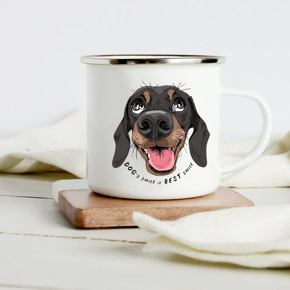 Funny Dachshund Print Creative Enamel Mug Coffee Wine Mugs Cartoon Dogs Paw Party Drink Beer Juice Milk Cups Gifts for Lover Dog