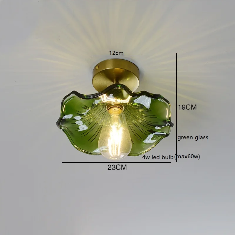 Светодиодный потолочный светильник IWHD, зеленое стекло, медная лампа для освещения дома, спальни, коридора, балкона, гостиной