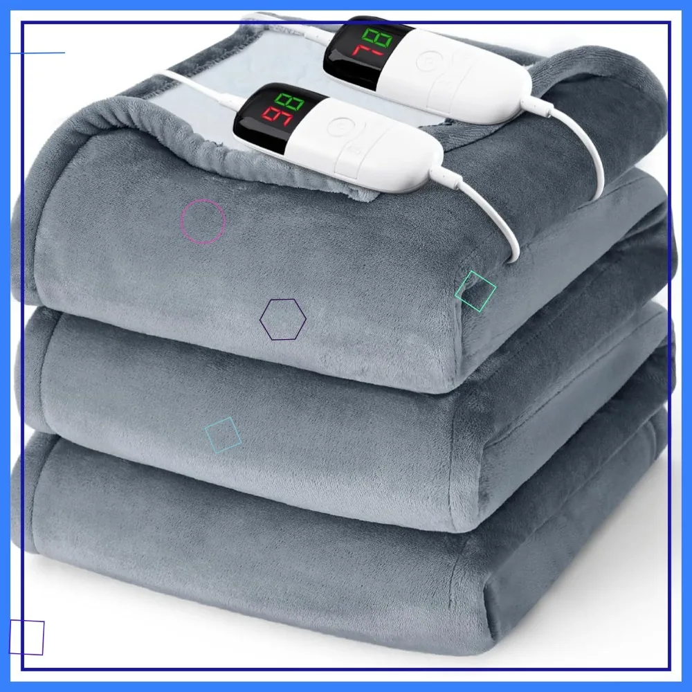 

Электрическое одеяло с подогревом размера Queen (84x90) - двойное управление, 10 уровней нагрева, автоматическое отключение, мягкий фланель, идеально для рождественских подарков