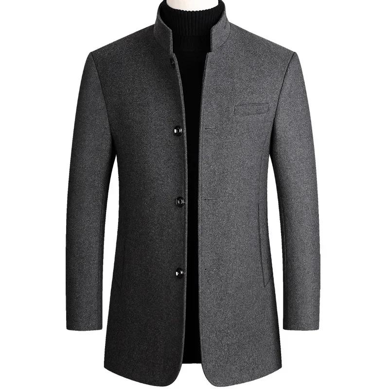 

Woolen Coat Men Cotton Velvet Thick Wool Coat Autumn Winter Casual Long Blend Coat Gray Long Sleeve Overcoat Male Plus Size 3xl