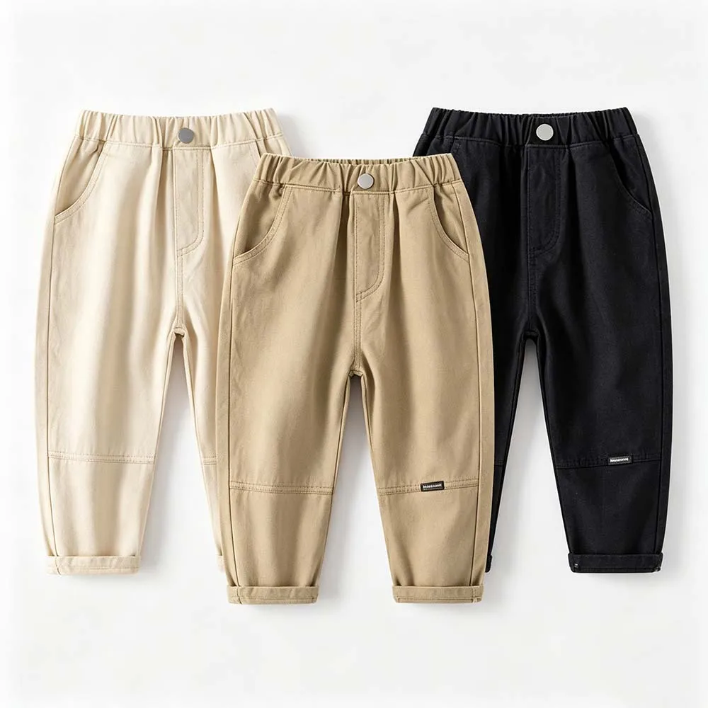Boys Casual Cotton Work Pants Elastic Waist Kids Loose Jogger Trousers Daily Wear Children Soft Straight Pants With Pockets