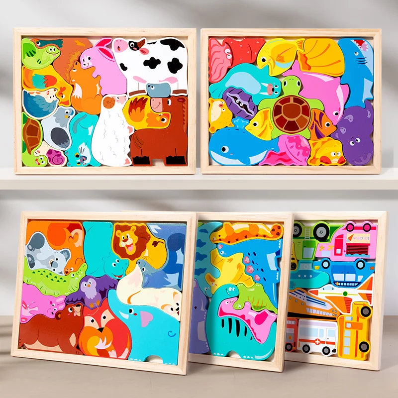 Nouveauté : Jouets en bois 3D, puzzle éducatif pour bébé, planche de préhension, animaux de dessin animé, fruits et légumes, cadeaux