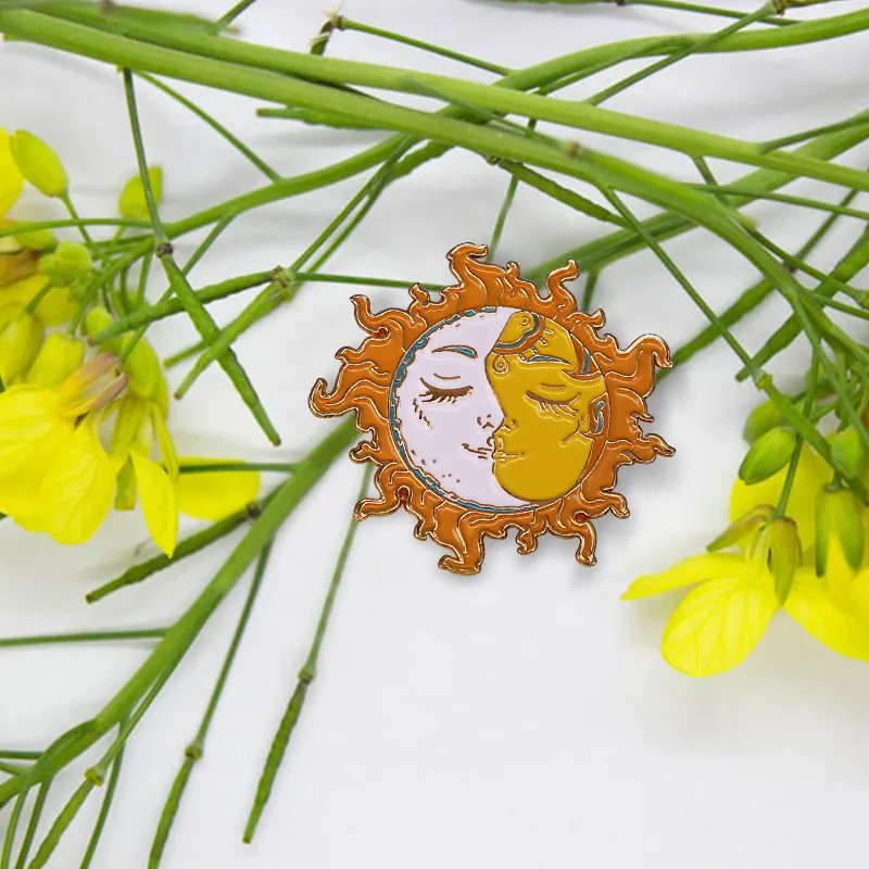 Union of Opposites Sun & Moon Kiss Face Badge Yin Yang Male Female Artistic Brooch Psychedelic Celestial Party Accessories image 6