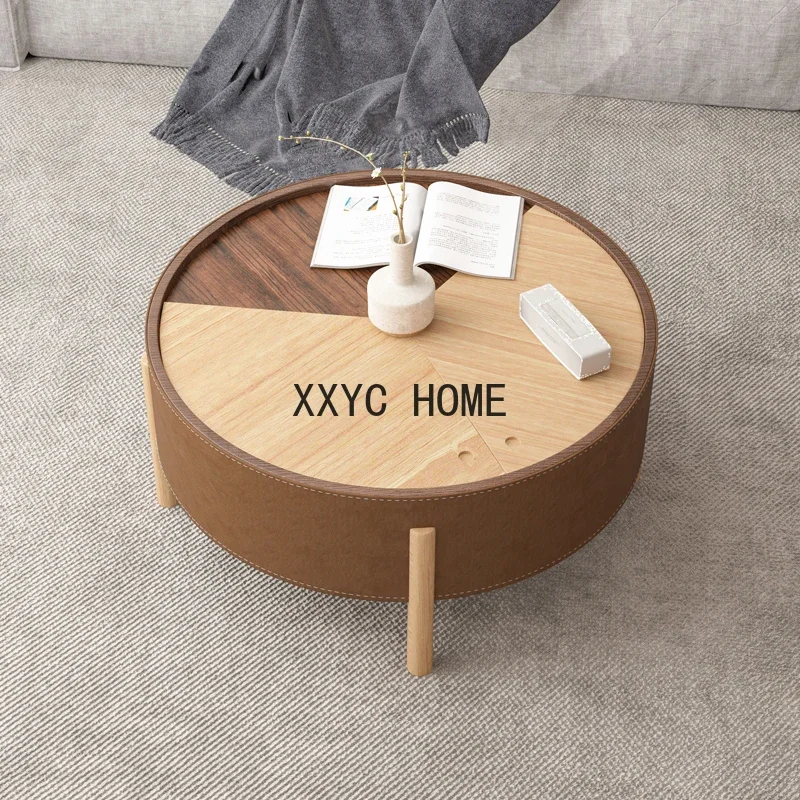 

Log Kleur Ronde Salontafel Klein Appartement Modern Minimalistisch Meubilair Zwart Walnoot Salontafel High-End