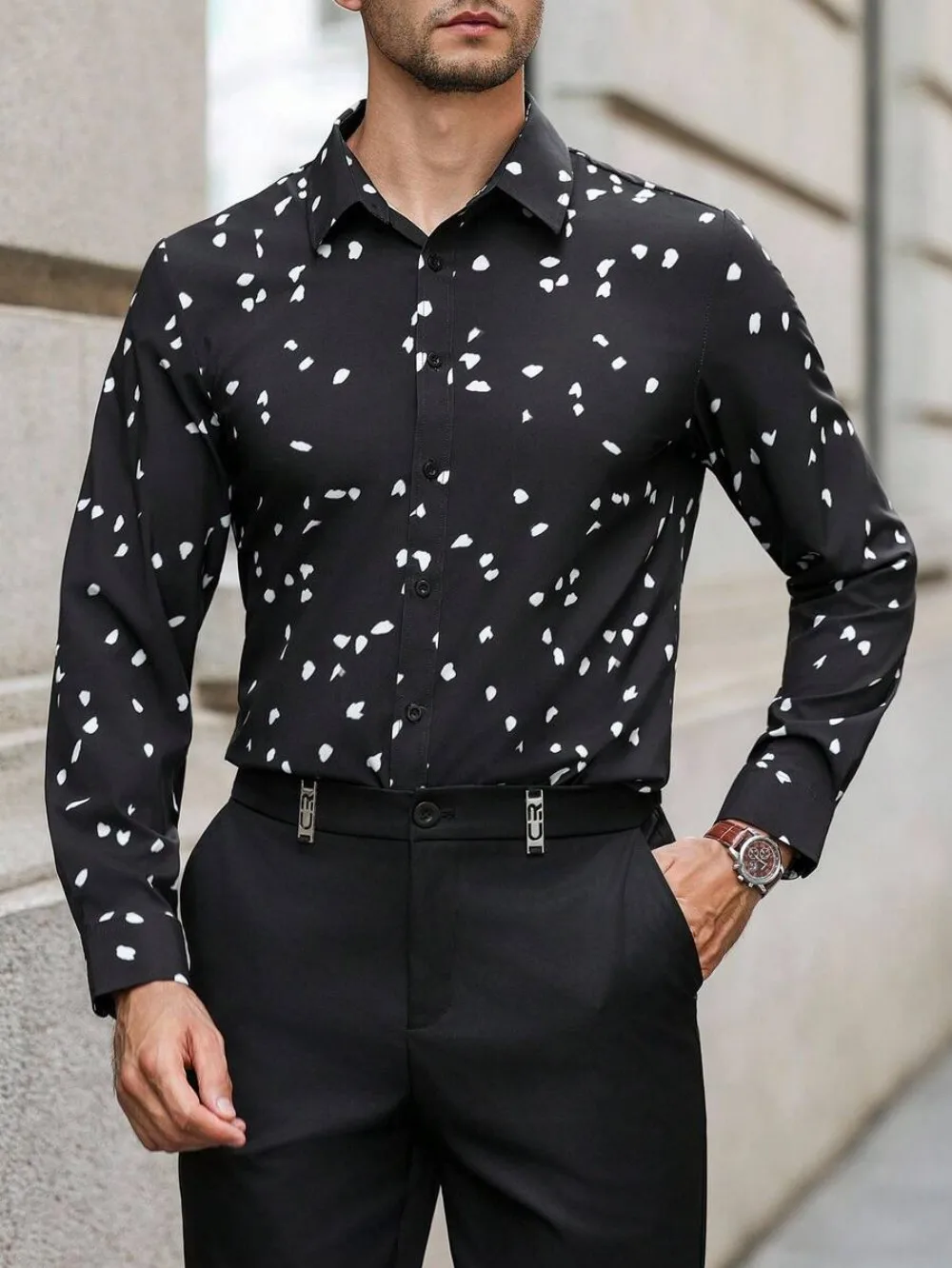 Men's casual printed button up long sleeved shirt, fashionable and comfortable, can be worn all year round