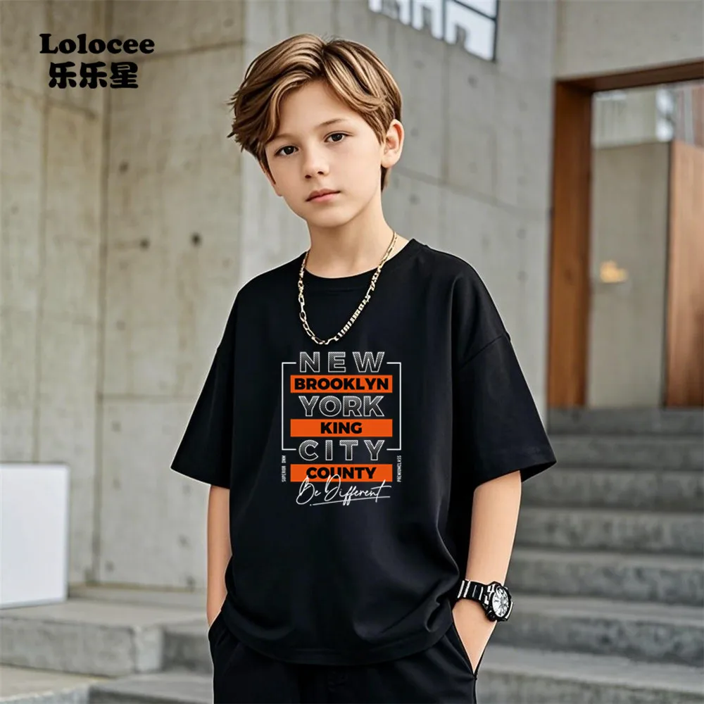 

2025 New Summer Pure Cotton T-shirts New York City Graphic Tee Tops Boys Hiphop Tee Shirt Children Fashion Clothes