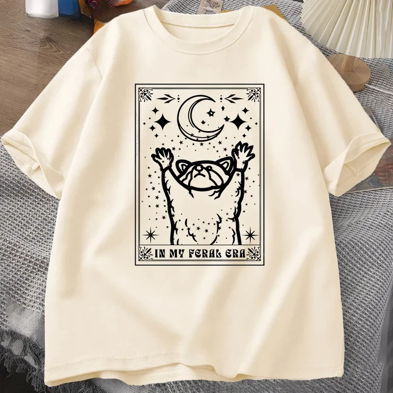 Camiseta con estampado de tarjetas de Tarot para mujer, camiseta con mapache místico de mapache de la era Feral, camiseta de manga corta de verano, ropa para mujer