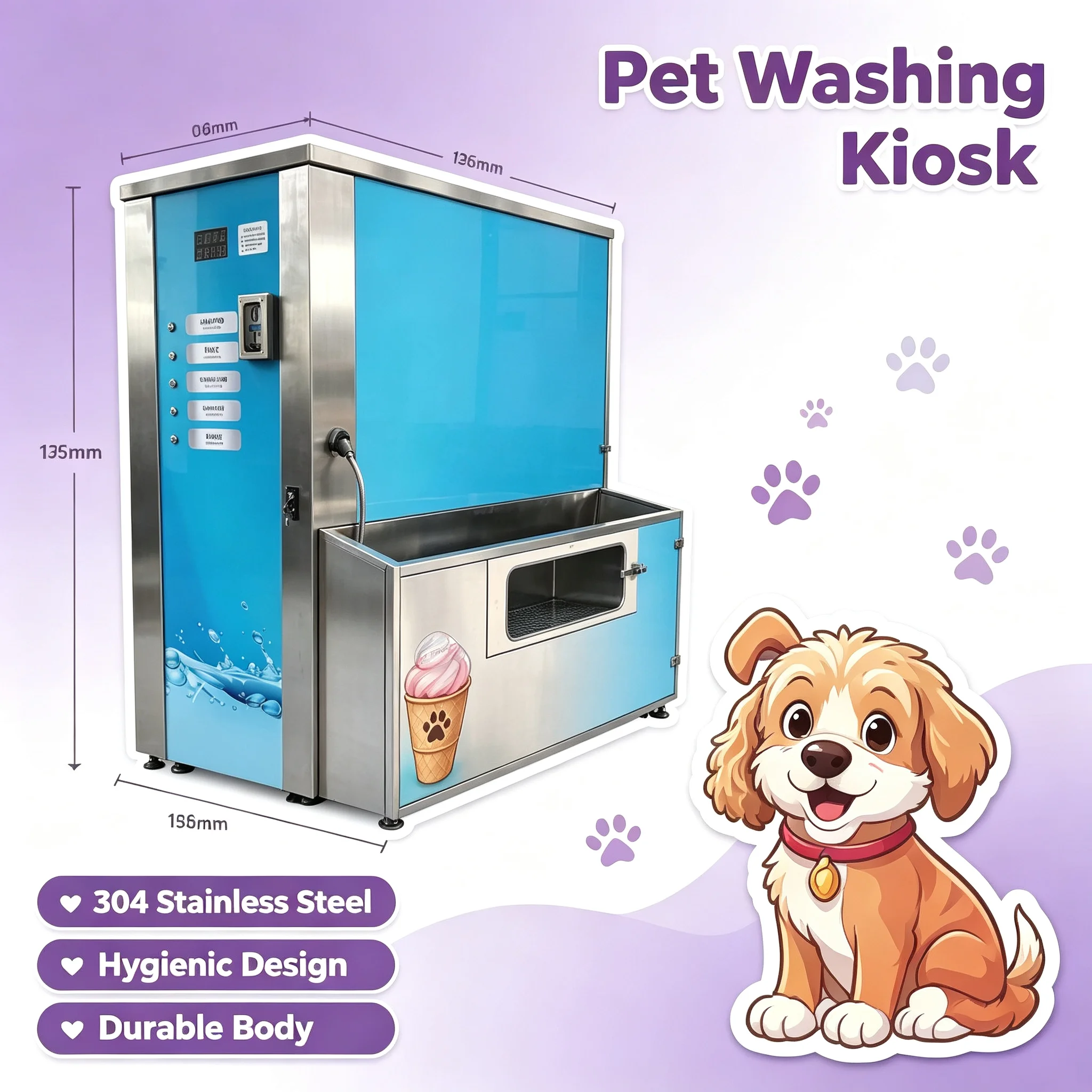 Foldable Pet Washing Machine, Custom‑Built Energy‑Saving Bathing Equipment for Indoor Self‑Service Pet Grooming Custom