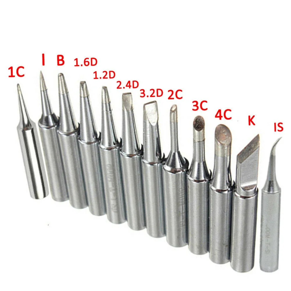 12PCS 33mm Copper Soldering Iron Tips Set 900M-T Welding Station Tools I B C D K For 936 937 938 969 8586 852D Soldering Station