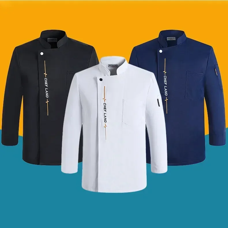 Chaquetas de restaurante de servicio de panadería para hombres, uniforme de manga larga, delantal, camisa blanca de cocina, vestido de Chef transpirable