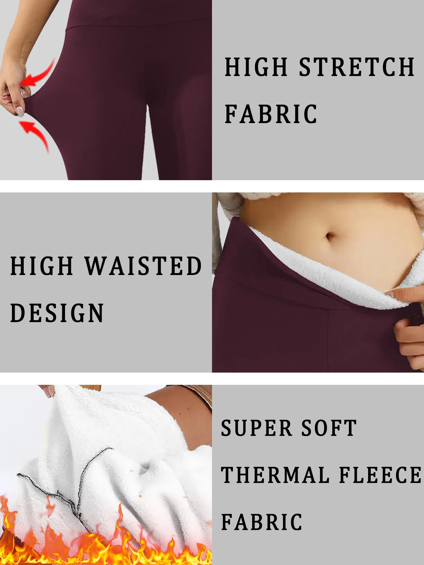 High Waisted Fleece-Lined Leggings for Women Thick Soft Tummy Control Workout Running Yoga Thermal Warm Pants for Cold Winter