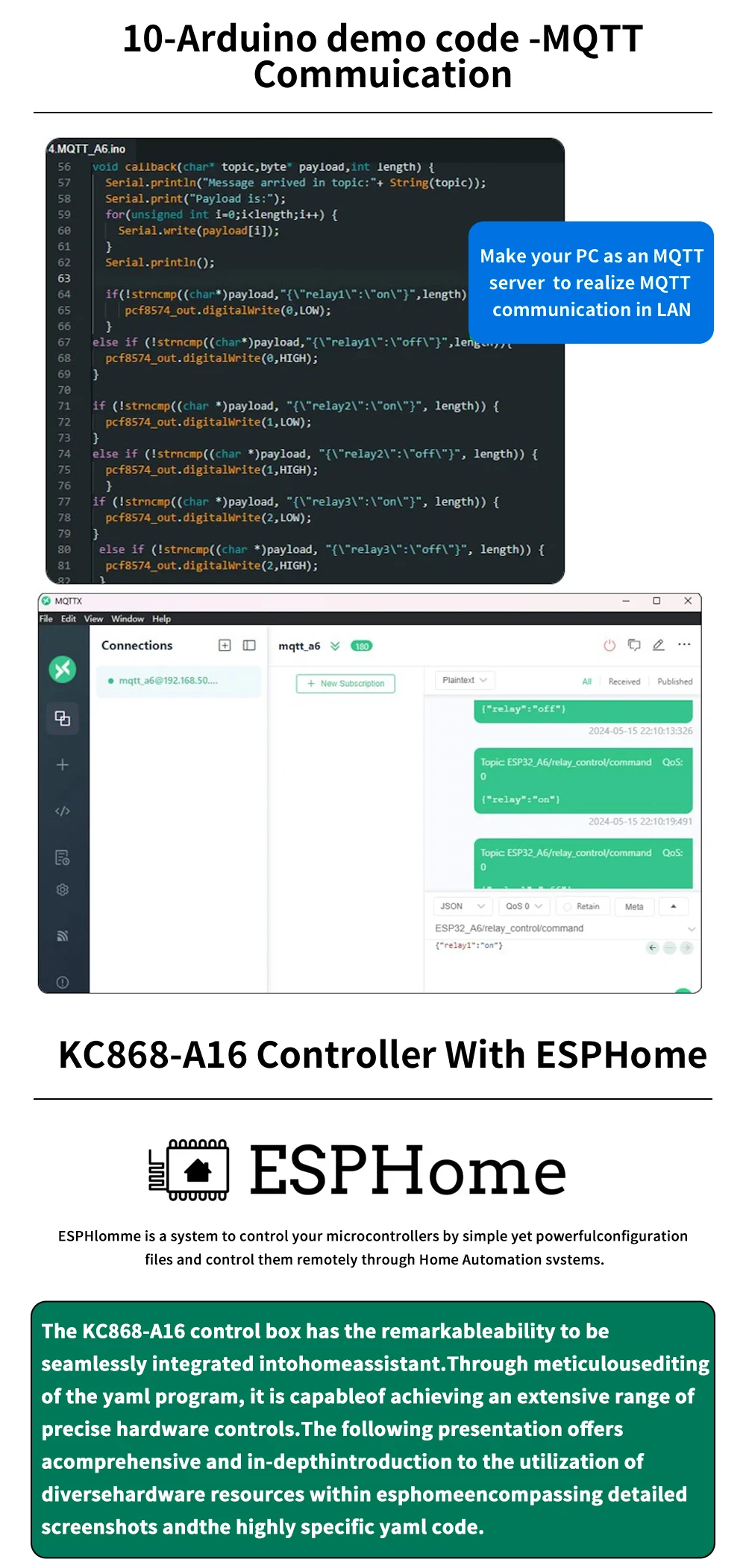 A16 ESP32 Development Programable Relay Board ESPhome Home Assistant Tasmota Arduino IDE RS485 I2C GPIO RF433Mhz Mosfet Output