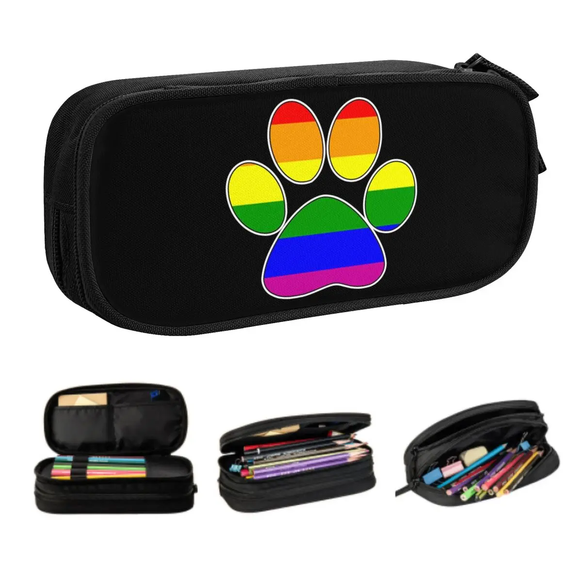 Custom LGBT Pride Gay Paw Korean Pencil Case Girls Boys Large Capacity Pencil Bag Pouch Students Stationery