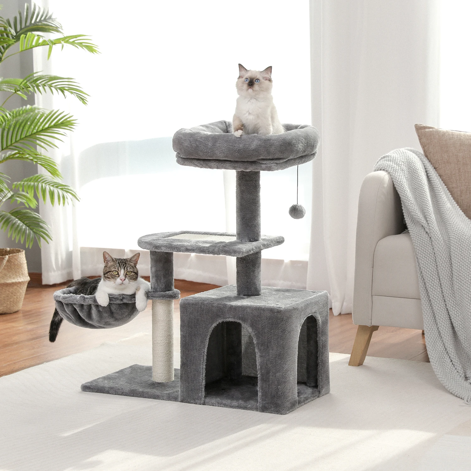 

Cat Tree for Small Indoor Cats, Plush Cat Tower with Large Cat Condo, Deep Hammock and Sisal Cat Scratching Post for Kittens