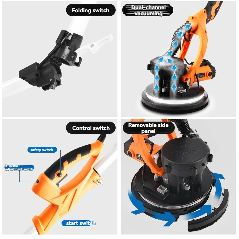 Foldable Long Handle 9Inch Drywall Sander Electric Wall Grinder Putty Polisher, Practical Wall Surface Finishing Equipment