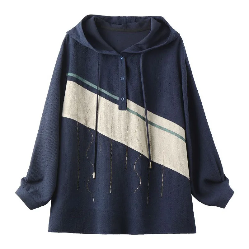 Koreaanse mode contrasterende kleur patchwork hooded tops dameskleding herfst losse casual dame lange mouwen diamanten truien