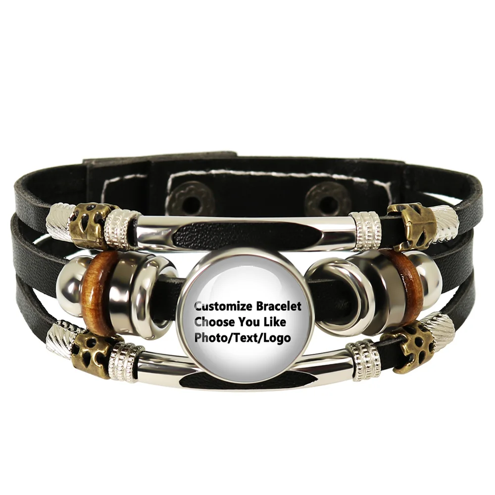 Customize Your Bracelet Choose You Like Photo/Picture/Text/Logo Handmade Colorful Multilayer Leather Bracelet Men and Women Gift